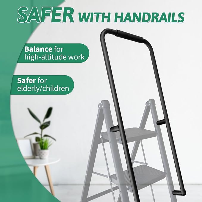 5-Step Folding Ladder with Handrails, Heavy Duty Ladders for Home & Kitchen, Folding Ladder Easy to Store, Tall Ladder for Adults, Anti-Slip & Space-Saving Step Ladder, 330 Lbs Capacity