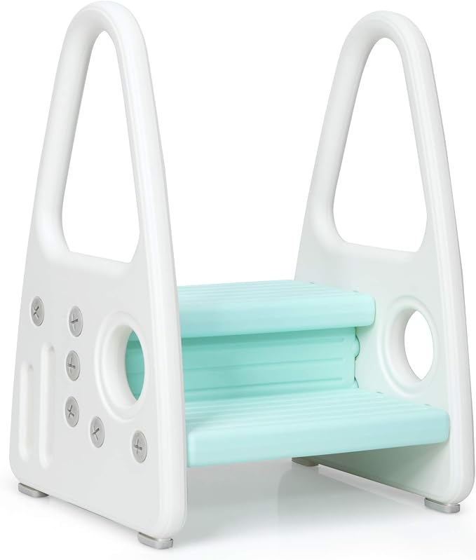 Costzon Kids Step Stool, Toddler Step Ladder for Toilet Potty Training, Kitchen Counter, Bathroom, Two Step Tower w/Non-Slip Design, Safety Handles, 110 Lbs Weight Capacity (Blue)