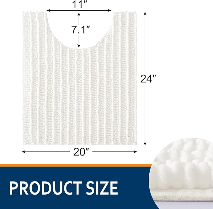 Smiry Bathroom Toilet Rugs U Shaped 24x20, Extra Soft Absorbent Non Slip Rubber Backing Chenille Contour Bath Rugs for Toilet, Machine Washable Contoured Bath Mats, Ivory