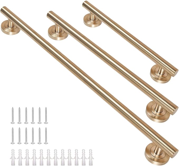 Lava Odoro Shower Grab Bar, Modern Set Stainless Steel Handicap Grab Bar for Bathtubs and Showers, Shower Safety Bar for Seniors Disabled, ADA-Compliant (Champagne Gold, 3 Pack 18", 24'', 36")