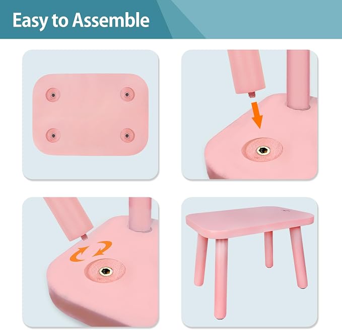 BEE&OAK 13.4 Inch Heavy Duty Wooden Step Stools for Adults - Non Slip, 300 LBS Capacity, Easy Assembly - Ideal Step Stool for High Beds, Kitchen, Bathroom, Office, Garden (Pink)