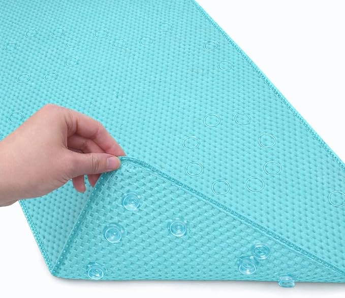Bathtub Mat Non Slip, Bath Mat for Tub Non Slip, Tub Mat Extra Large 36 x 17 in, Bathtub Mat with Suction Cups & Drain Holes, Soft Foam, Machine Washable, Aqua Blue