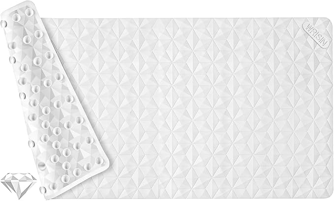 Non Slip Bathtub Mat for Bath Tub Shower Safety - Natural Rubber Mat with Suction Cups ＆ Drain Holes - BPA/PVC Free Large Bathroom Mat - Machine Washable - Unique Diamond Pattern - 17 × 35 Inch