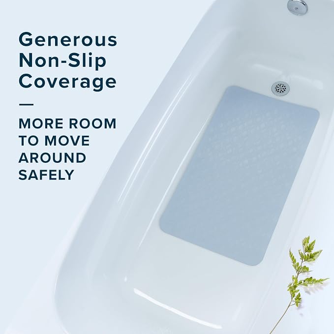 SlipX Solutions Durable Large Rubber Safety Mat 27 x 15, Feel Safe and Surefooted in Your Bath or Shower, Extra Grippy Surface Texture and Over 200 Power Grip Suction Cups, Machine Washable, Gray
