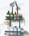 YASONIC Never Rust Shower Caddy Hanging, Aluminum Shower Racks for Inside Shower, 2-Tier Shower Organizer Hanging Over Shower Head with Hooks and Soap Holder, Black