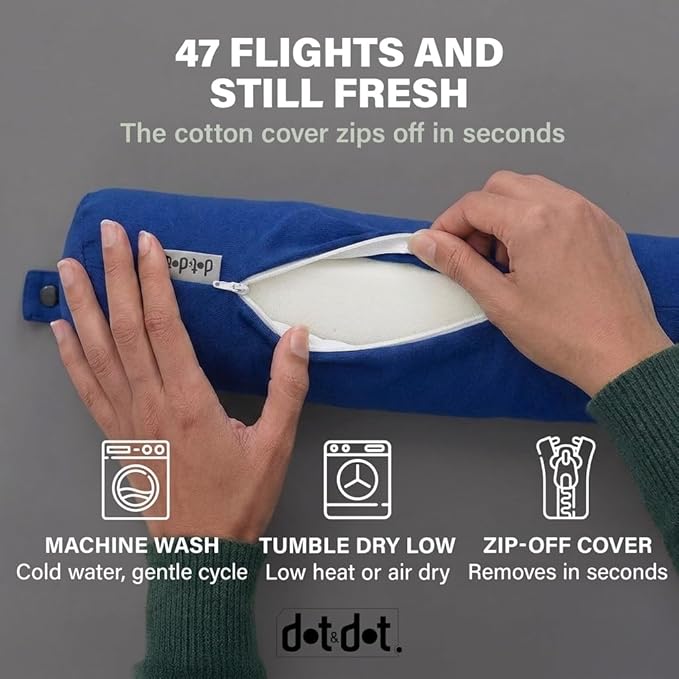 Dot&Dot Twist Memory Foam Travel Pillow for Airplanes - Travel Neck Pillow for Sleeping - Airplane Pillow for Neck Support - Adjustable, Bendable Neck Roll Pillow (Sapphire, One Size)