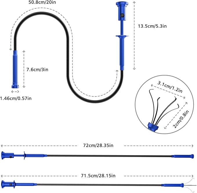 Housolution 28.34in Grabber Tool Magnetic Four-Claw Picker, Bendable Hose Reacher Pickup Sweeper with LED Light Battery, Flexible Long Handy Reaching Assist Tool for Litter Pick/Home Sink/Drain, Blue
