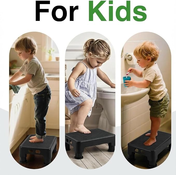 COOL-ANGLE Adjustable Step Stool for High Beds & SUV - Non-Slip Mobility Platform for Seniors, 650lbs Capacity, 3 Heights (3.4"-5"), Wide Safety Base for Car & Bath, 16.5"x12.6", Black