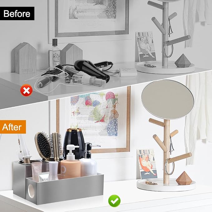 GFWARE Hair Tool Organizer - Bathroom Vanity Organizers and Storage, Hair Styling Accessories Hot Tools Organizer Hair Dryer, Blow Dryer, Curling Iron, Flat Iron, Hair Straightener, Silver