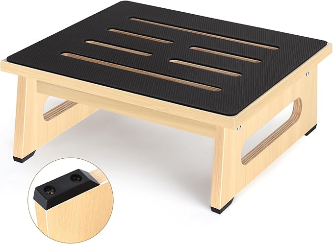 Step Stool, Bed Steps for High Beds for Adults with Non-Slip Rubber Stepping Surface and Handles, 450 LBS Capacity for Bedroom Kitchen Bathroom, or Bedside, Senior Support(Natural)