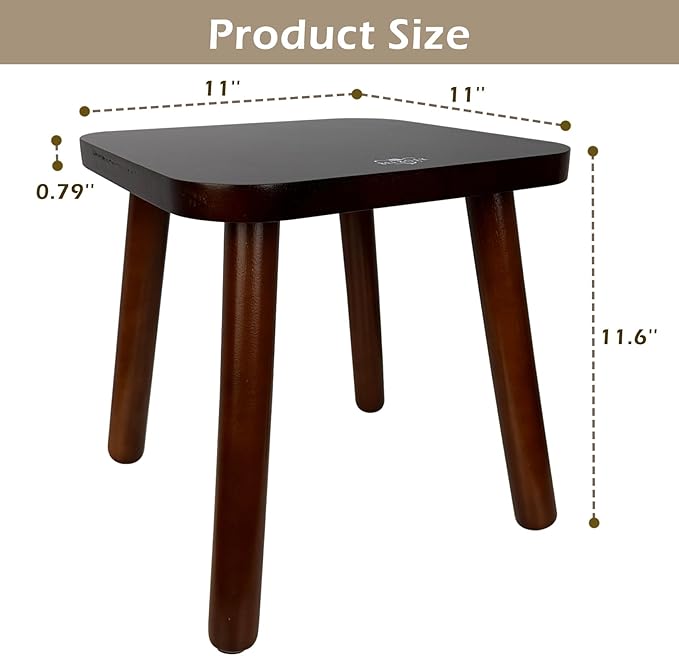 BEE&OAK 11 Inch Wooden Step Stools for Adults, Solid Rubber Wood Non-Slip Step Foot Stool, Heavy Duty 300 lbs One Step Stool for Bedroom, Bathroom, Kitchen,Outdoor (Dark-Walnut)