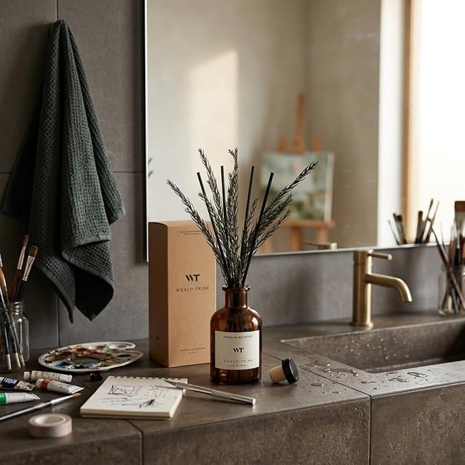 WEALD TRIBE Reed Diffuser Set for Bathroom Air Fresheners, Oil Diffuser Sticks | French Black Juniper & Cedar Scent 4.0 fl oz Home Fragrance with Sticks Defusers | House Bedroom Office Shelf Decor