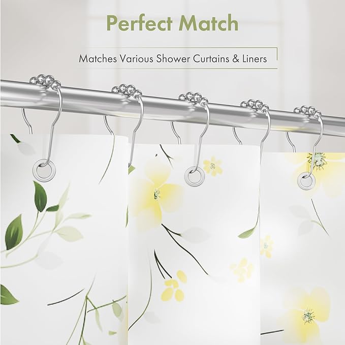 Amazer Shower Curtain Hooks, Decorative Shower Curtain Hooks Rust Proof Stainless Steel Shower Curtain Hooks, Shower Hooks for Shower Curtain Bathroom 12PCS, Polished Chrome