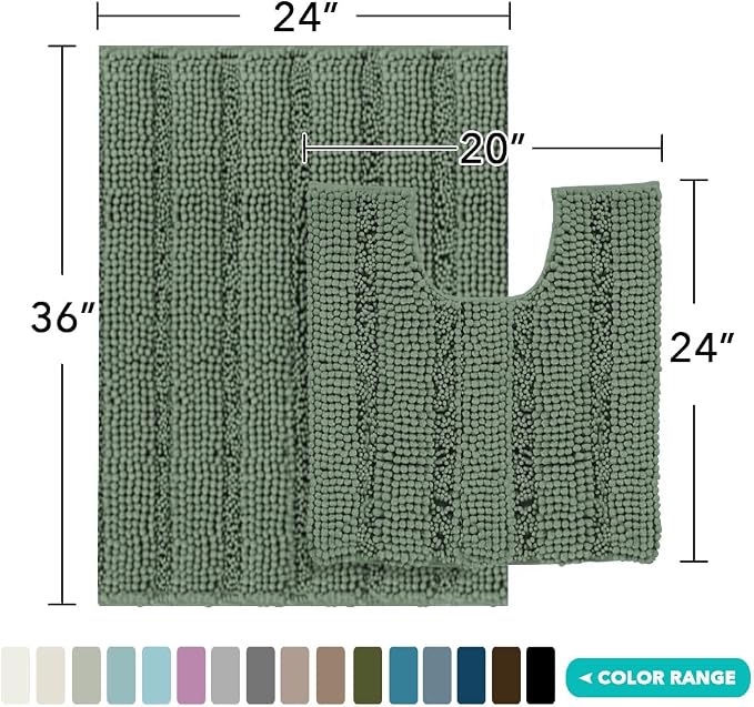 Turquoize Bathroom Rugs Set Non-Slip Bath Mats for Bathroom Super Absorbent Shaggy Rugs for Tub Shower Toilet Soft Plush Bath Rug Plus U Contour Rug (Oversized: 24" x 36" and 20" x 24" U), Green Bay
