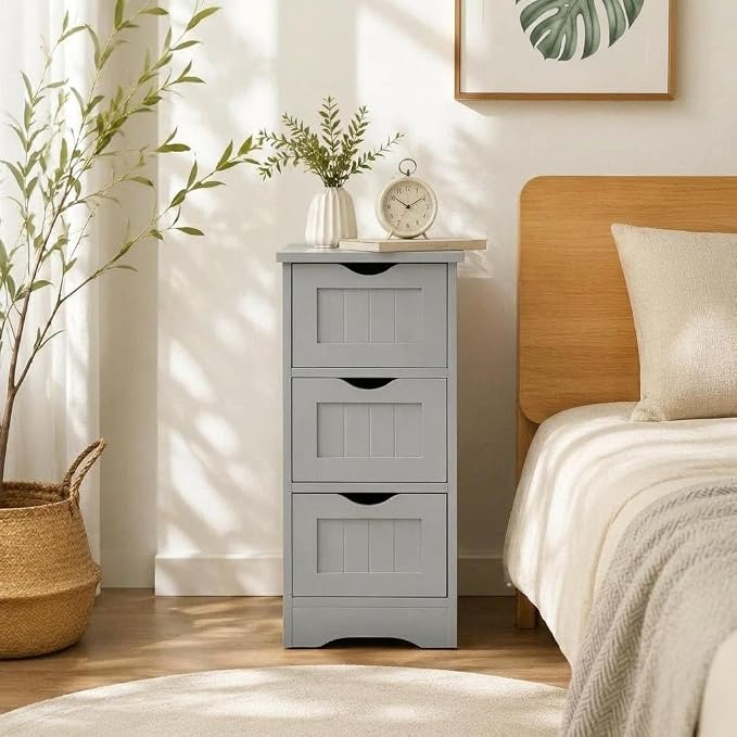 Floor Cabinet with 3 Removable Drawers & Anti-Toppling Device, Small Bathroom Storage Cabinet for Bathroom Home Office Living Room Bedroom(Grey)