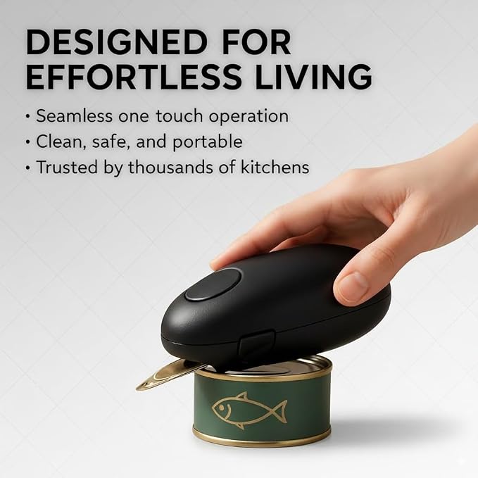 CASAFOYER Electric Can Opener | Senior Friendly One-Touch Can Opener Device | Precise Cut with No Rough Edges | Battery-Powered Portable Design | Can Opener for People with Arthritis and Joint Pain