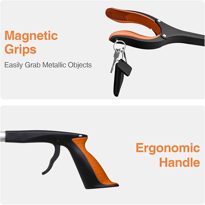2-Pack Extra Long Grabber Reacher, 32" Foldable Trash Picker Grabber with Strong Magnetic Tip, 90° Rotating Head Trash Gripper, Trash Claw Grabber Tool,Hand Grabber for Reaching