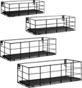 Fixwal 4 Set Floating Shelves - Hanging Wall Mounted Shelves for Living Room, Kitchen, Bedroom & Bathroom - Decorative Storage (Black)