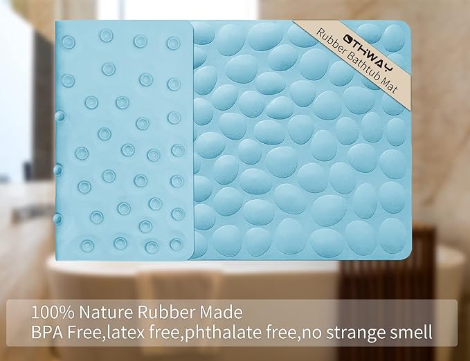 Non-Slip Bathtub Mat OTHWAY Soft Rubber Bathroom Bathmat with Strong Suction Cups (Lake Blue, 16x40 inch)