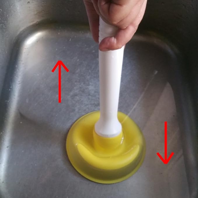 NewFerU Drain Plunger, Small Hand Force Plumber Helper, Little 4 inch Cup Clog Remover, Tiny Rubber Unclogger in 9" Short Handle for Kitchen Sink, Bathroom Toilet, Shower Bath Tub (Yellow)