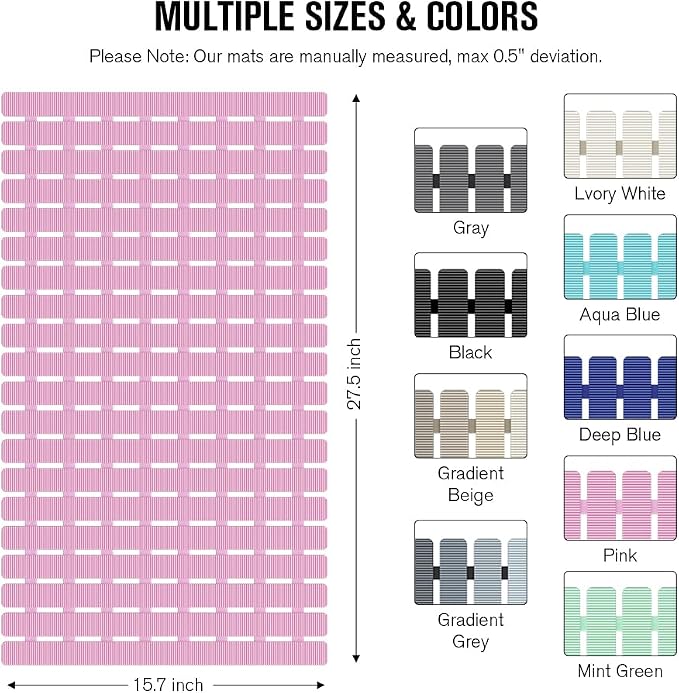 MBOSS Bath Tub Shower Mat Non Slip Bathtub Mats for Bathroom Shower Floor Mat Bath Mats for Shower Tub Anti Slip Shower Mat with Drain Hole and Large Suction Cups (Pink, 27.5 X 15.7 Inch)