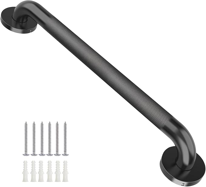 Shower Grab Bars for Seniors, 18 Inch Matte Black Bathroom Handle for Wall, Stainless Steel Anti Slip Bathtub Safety Bar, ADA Compliant 500 LBS Hand Rail for Elderly, Handicap