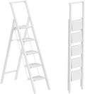 5 Step Ladder for 10 Feet High Ceiling, Folding Step Stool Stepladders with Anti-Slip and Wide Pedal for Home and Kitchen Use Space Saving (White)