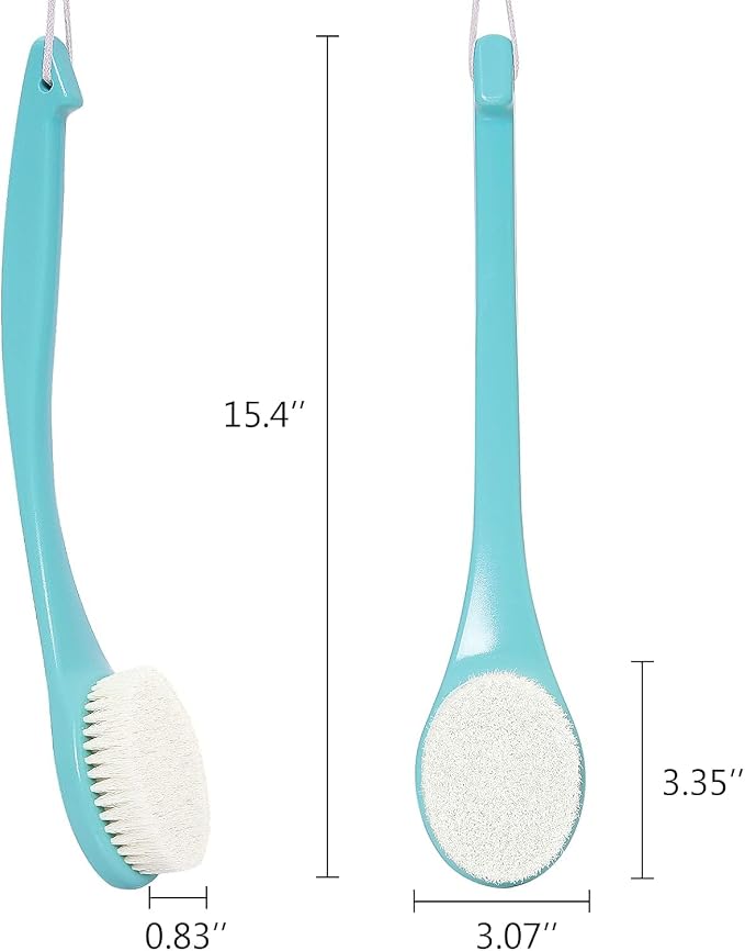 VANZAVANZU Exfoliating Shower Brush Back Scrubbers for Use in Shower, Plastic Bath Brush Long Handle for Shower with Moderate Bristles, Dry or Wet Back Brush for Shower Men Women-Green
