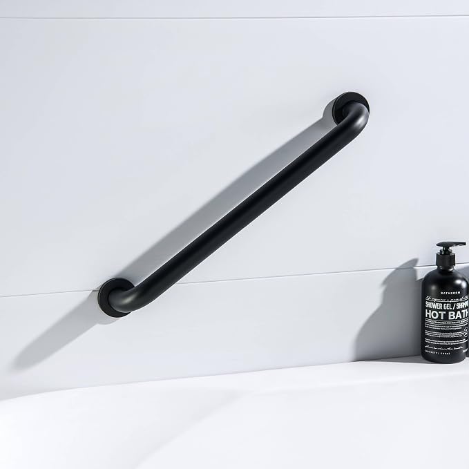KIBI 18 Inch Stainless Steel Bathroom Safety Grab Bar | Curved Shaped Grab Bar for Bathtubs and Showers, Shower Safety Grab Bars for Seniors, Wall Mounted Anti-Slip Support (Matte Black, KGB1018)