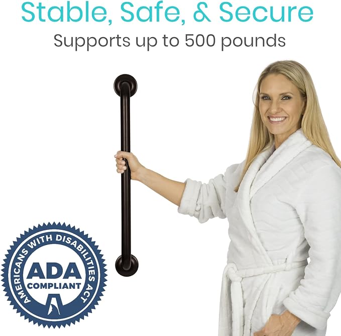 Vive Grab Bar for Showers - Bathroom Antislip Handrail for Seniors, Elderly Assistance Product, Heavy Duty Shower Handles, Handicap Grab Bars, Stainless Steel, Multipurpose, 440 lbs (Dark Bronze)