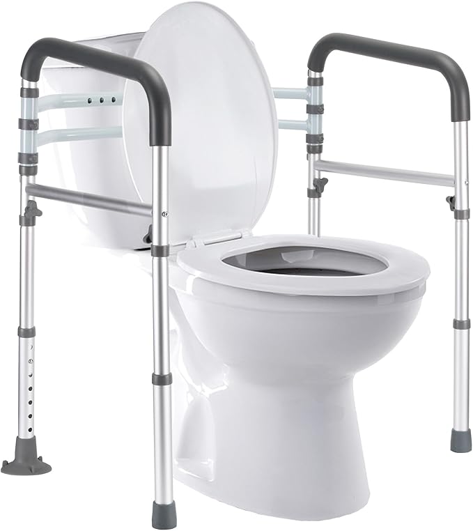 Lianjindun Toilet Safety Rails (350 lb), Adjustable Toilet Frame for Elderly, Seniors, Handicap & Disabled, Foldable Handicap Toilet Handles Fit Any Toilets (Gray)