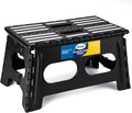 Korpai 9" Folding Step Stool for Adults and Kids 15-Inch Extra Wide Stool Holds Up to 300 lbs,Non-Slip Folding Stools with Handle,Compact Plastic Foldable Step Stool for Bathroom,Kitchen,ect, Black