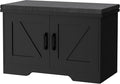 HOMSHO 2-Tier Storage Bench, 27.6" Wide Shoe Bench with Padded Seat Cushion, Entryway Bench with 2 Barn Doors and Adjustable Shelf, Black