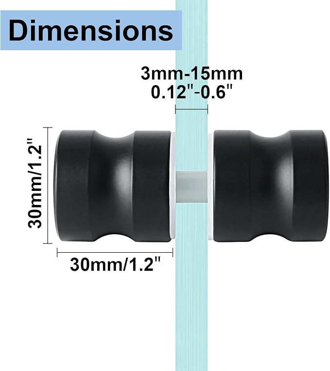 Alise Shower Glass Door Handle,Sliding Shower Doors Knob Round Back-to-Back Pull Hardware Replacement Parts,Matte Black Solid SUS304 Stainless Steel Knobs,L5000-B