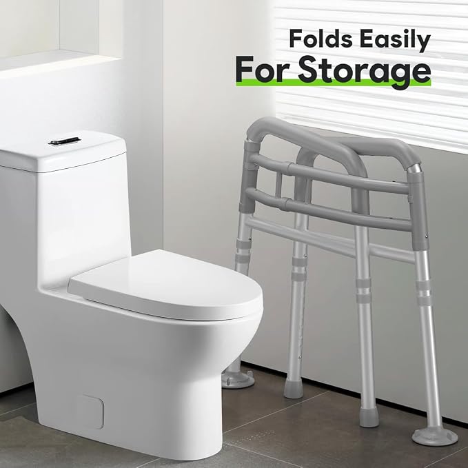 Delog Toilet Safety Rails 300 lb - Adjustable Toilet Safety Frame & Rails, Toilet Safety Rail for Elderly Adults, Toilet Handles for Seniors, Toilet Bars for Elderly & Handicap (Gray)