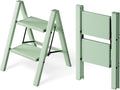 HillhutApex 2 Step Ladder, Lightweight Portable 2 Step Stool with Anti-Slip Wide Pedal, 330lbs Capacity Aluminum Ladder for Household,Office,Library(Pale Green)