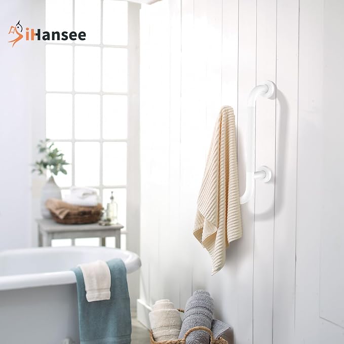 𝐔𝐩𝐠𝐫𝐚𝐝𝐞𝐝 Toilet Grab Bars 16 Inch - Toilet Paper Holder Grab Bar Stainless Steel Knurled Toilet Grab Bars for Seniors Bathtub Bathroom Rails for Elderly Bath Safety Balance Support, White