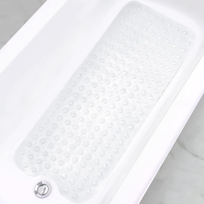 Bathtub and Shower Mats, Extra Long Non-Slip Bath Tub Mat 39 x 16 Inch, Machine Washable Bathmat with Suction Cups & Drain Holes for Bathroom Floor, Clear