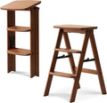 Baveke 3 Step Ladder Folding Step Stool, Wooden Step Stool Foldable, Folding Step Stools for Adults, Bamboo Kitchen Ladder, Three Stepladder for Library (Brown, FSC-Certified Bamboo)