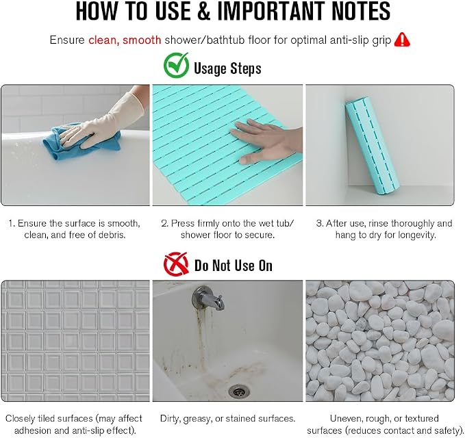 MBOSS Bath Tub Shower Mat Non Slip Bathtub Mats for Bathroom Shower Floor Mat Bath Mats for Shower Tub Anti Slip Shower Mat with Drain Hole and Large Suction Cups (Aqua Blue, 27.5 X 15.7 Inch)