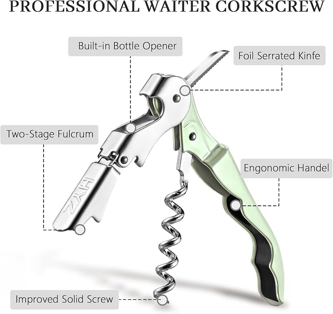 HYZ 2-Pack Wine Opener Waiter Corkscrew, Professional Wine Key for Servers, Bartender with Foil Cutter, Manual Wine Bottle Opener Double Hinged (Matcha Green)
