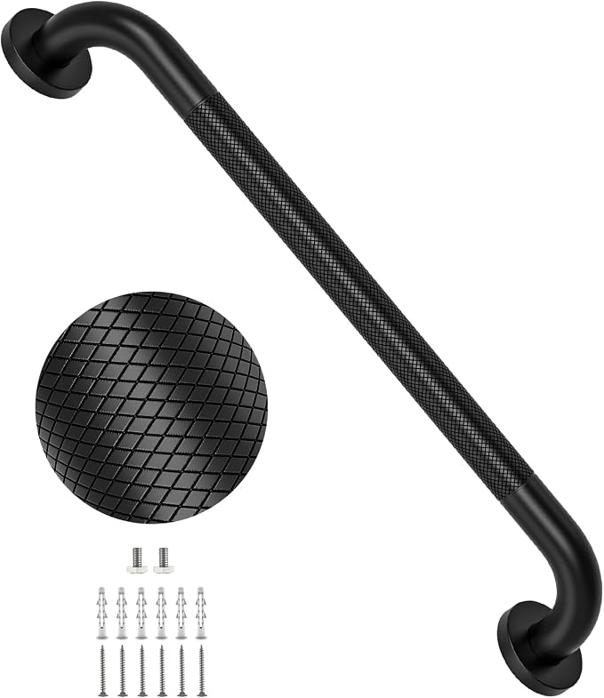 24 Inch Shower Grab Bars for Bathtubs,Black Stainless Steel Bath Grab Bar, Knurled Bathroom Safety Rail, Shower Handrail Support, Handicap Elderly Senior Balance Assist Handles