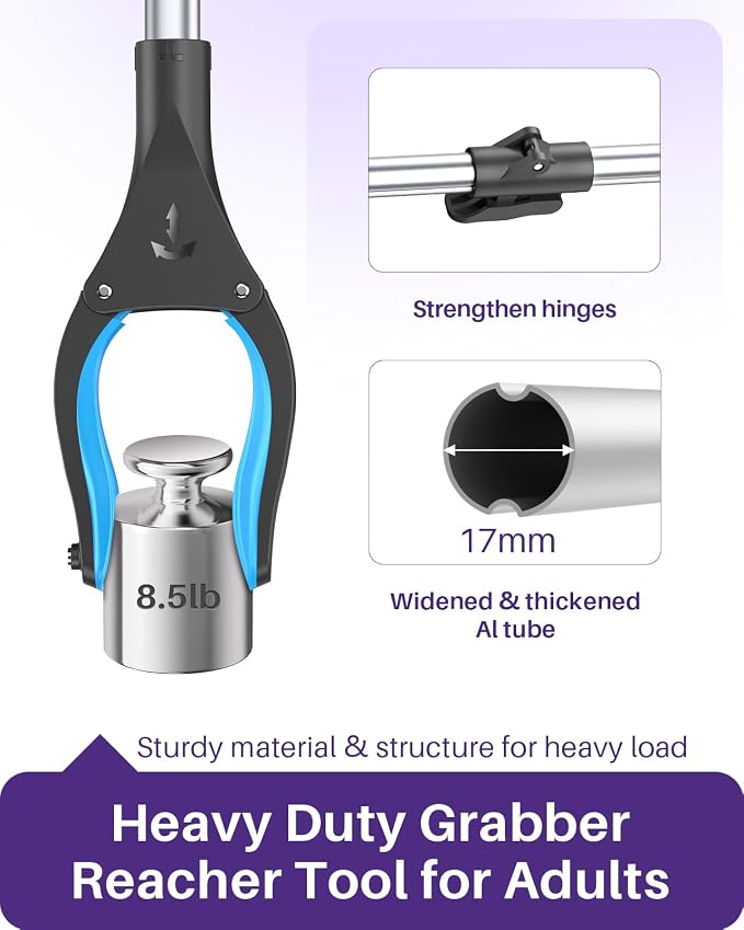 KEKOY Pro 36-inch Reacher Grabber Pickup Tool, Heavy Duty Grabbers for Seniors Foldable Pick Up Trash Stick with Anti-Slip 360° Rotating Jaw, 4" Wide Extended Weed Gripper Claw with Magnet