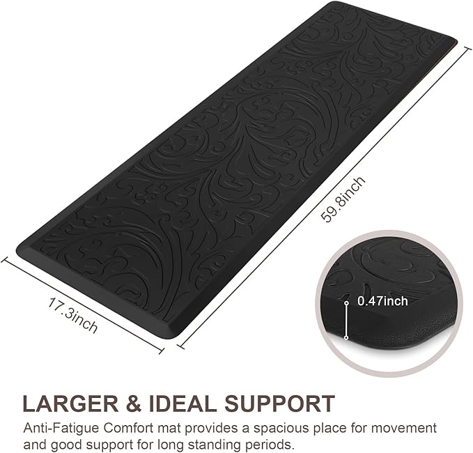 KMAT Kitchen Mat Cushioned Anti-Fatigue Waterproof Non-Slip Standing Mat Ergonomic Comfort Rug for Home,Office,Sink,Laundry,Desk 17.3" (W) x 60"(L),Black
