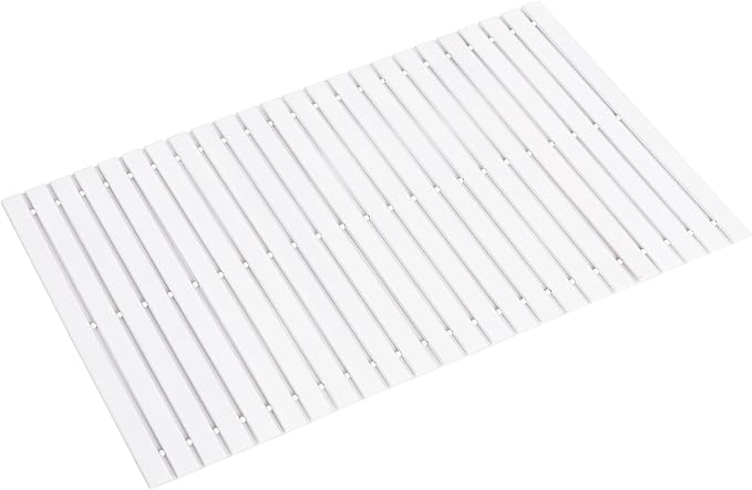 Bath Mat Bathroom Rugs Floor Wood Shower Bathtub Waterproof Non Slip Accessories 16x24 Inch Easy to Clean, White, 1 pc