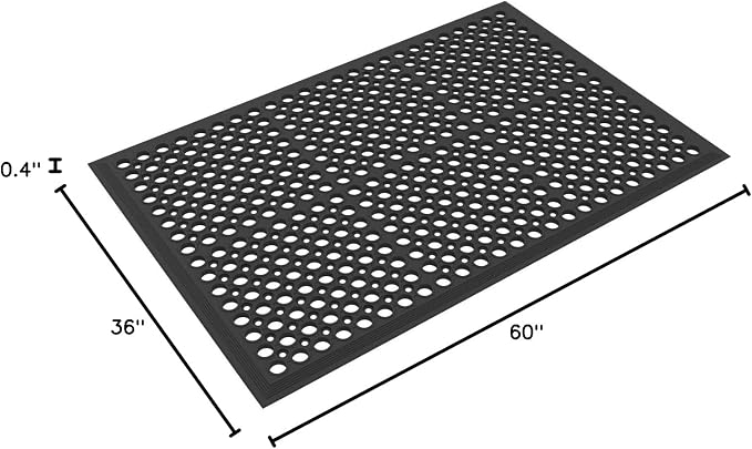 Envelor Anti Fatigue Mats for Kitchen Floor, Rubber Bar Mat, Non Slip Commercial Floor Mat with Drainage Holes, Indoor Outdoor Rubber Mat for Restaurant, Garage, Entryway, Entry Mat 36 x 60 in