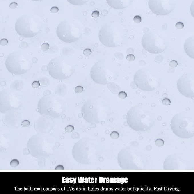 Large Non Slip Bathtub Mat, Extra Long Bath Mat for Tub, 40 x 16 Inch, Machine Washable Shower Mats with Suction Cups and Drain Holes, Bath Tub Mats for Bathroom Non Slip, White