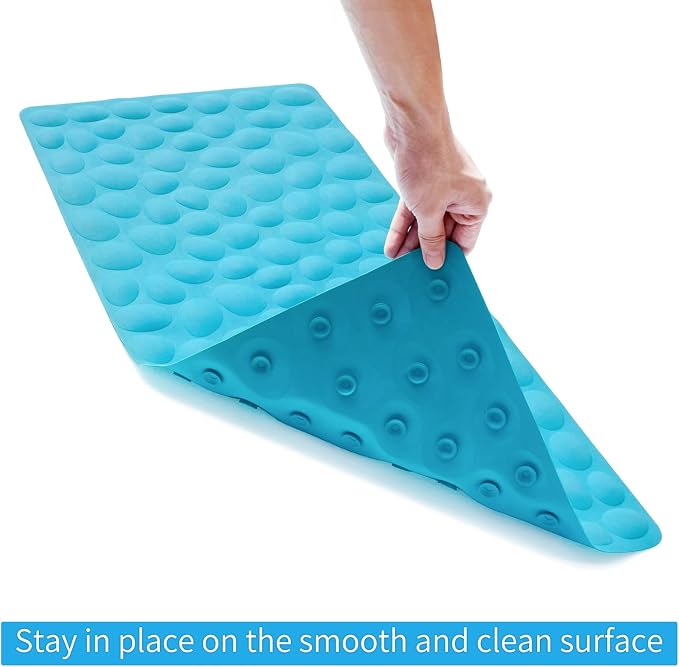 Non-Slip Bathtub Mat OTHWAY Soft Rubber Bathroom Bathmat with Strong Suction Cups (Blue)