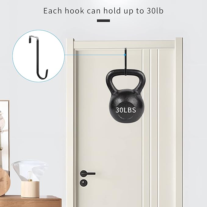 FYY Over the Door Hooks, 6 Pack Upgraded Long Door Hangers Hooks with Rubber Prevent Scratches Heavy Duty Organizer Hooks for Hanging Clothes, Towels, Hats, Coats, Bags Black