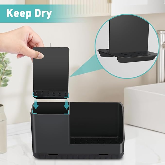 PARKMANI Toothbrush Holders for Bathrooms, Kids Electric Toothbrush and Toothpaste Holder, Toothbrush Organizer with Drainage, Tooth Brush Holder for Bathroom Countertop Organizer (Black)